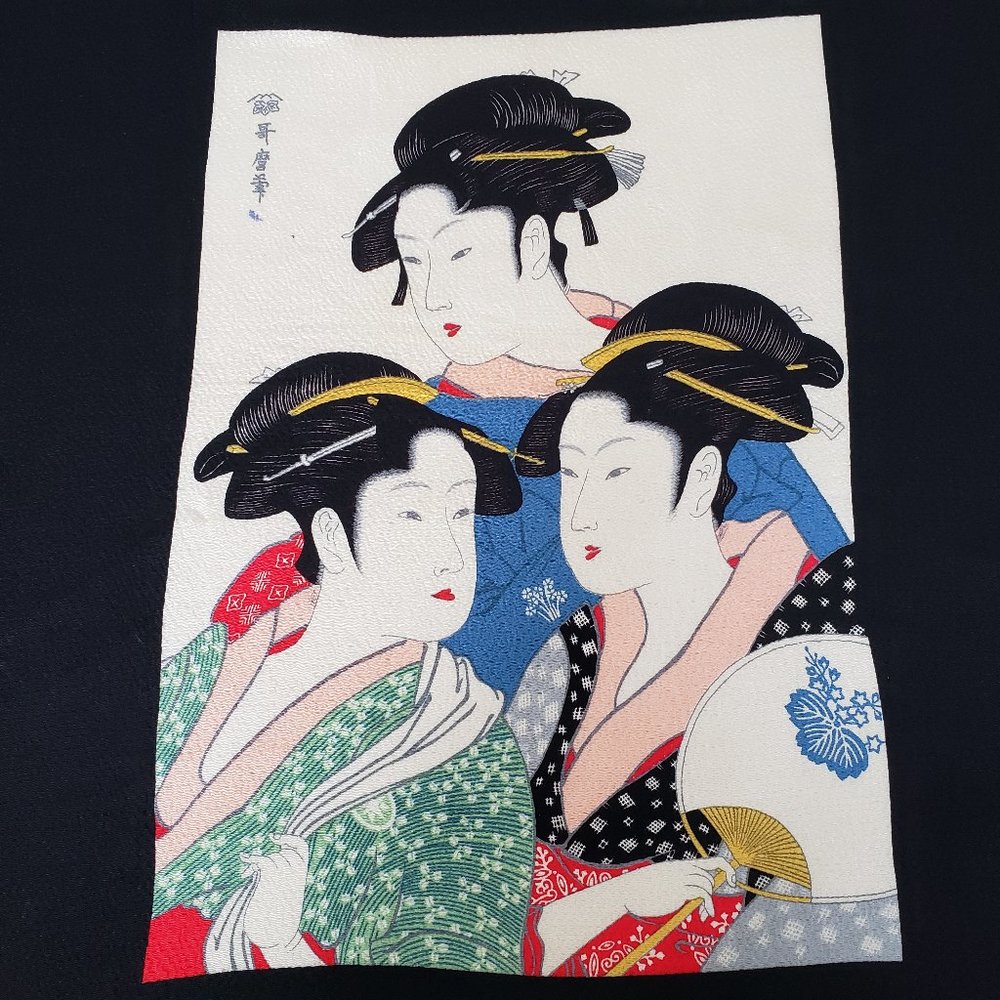 Vintage Midcentury Unknown Designer Scarf Geisha Kimono 26x26 Textured Silk